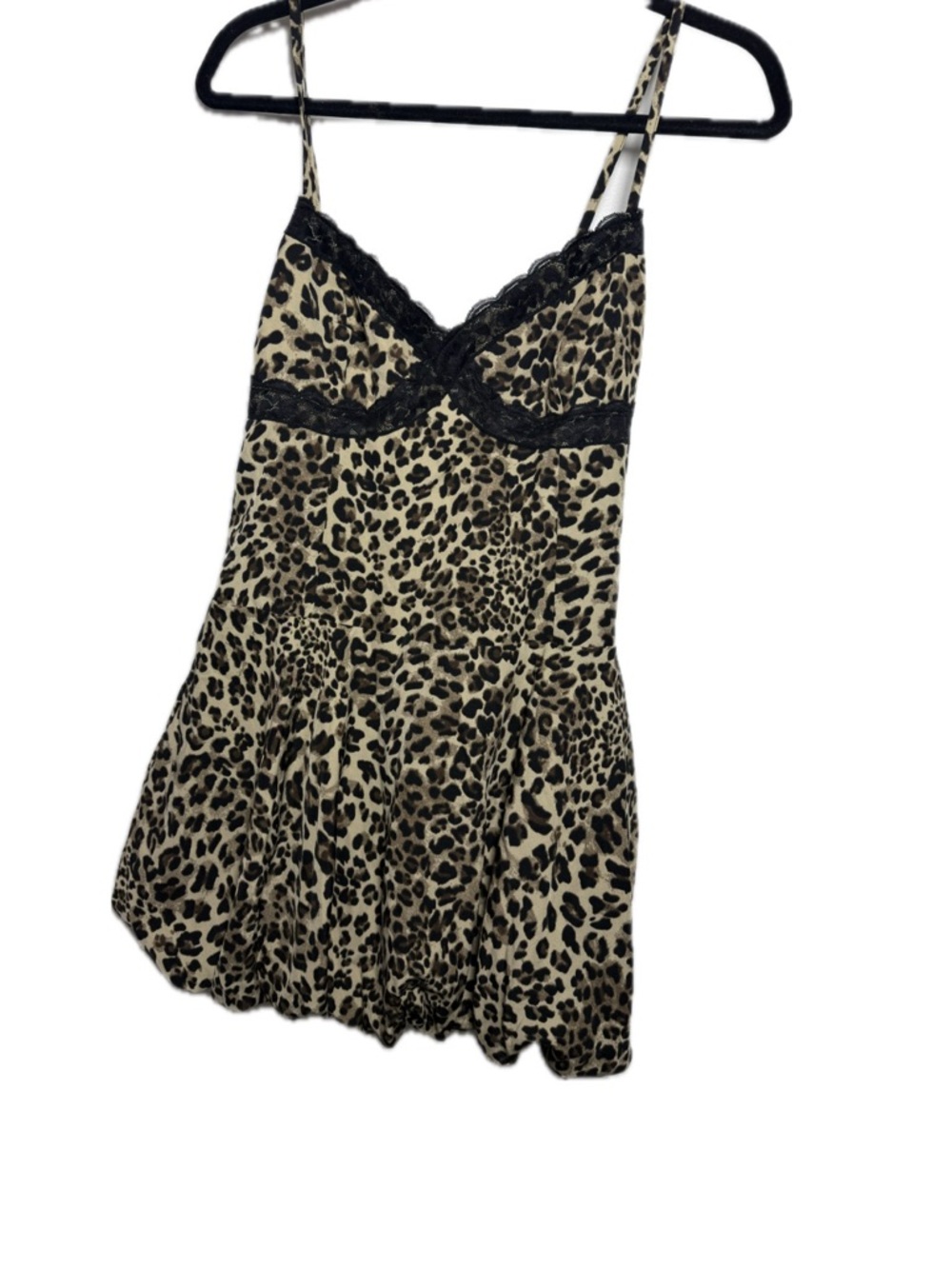 Leopard Print Lace Trim bubble Dress - Black & Tan